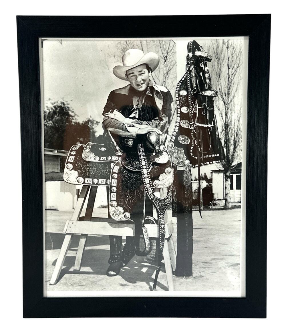 Vintage Roy Rogers Framed Black & White Photo Music Saddle Western Cowboy 10x8